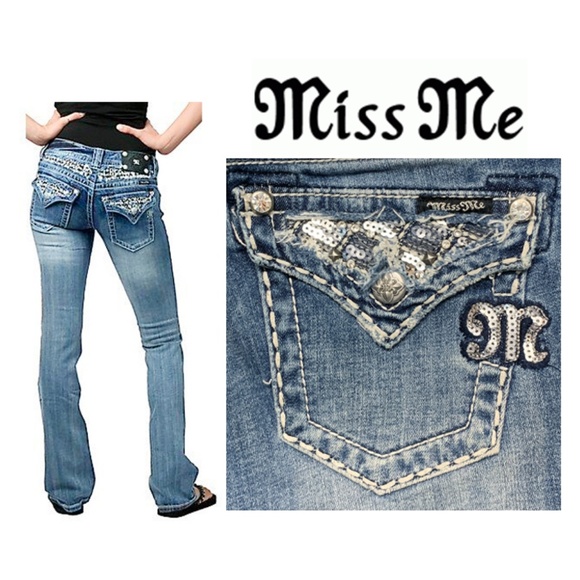 Miss Me Denim - Miss Me Metal Silver Sequin Bootcut Jeans Bling